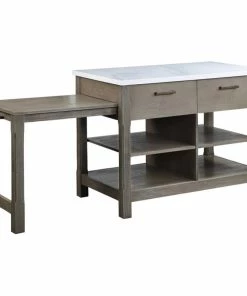 Acme Furniture ACME Feivel Kitchen Island With Pull Out Table In Marble Top & Rustic Oak Finish