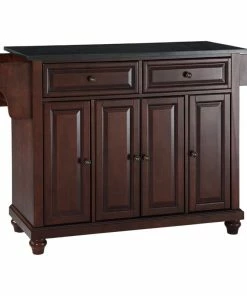 Crosley Cambridge Solid Black Granite Top Kitchen Island, Vintage Mahogany Finish