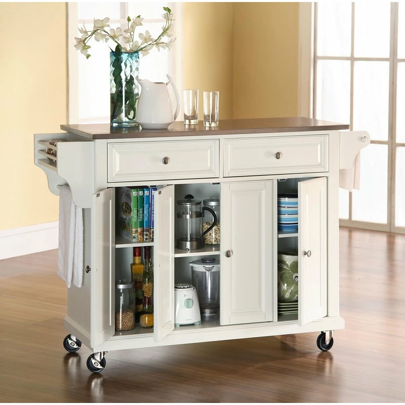 Crosley Stainless Steel Top Kitchen Cart/Island, White 7 Crosley Stainless Steel Top Kitchen Cart/Island, White - Image 5
