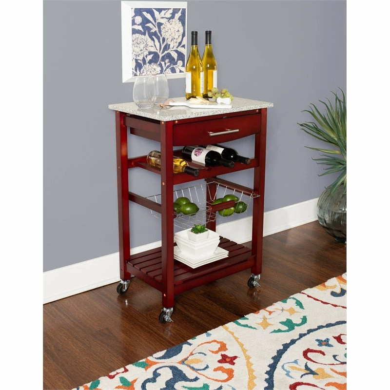 Linon Home Decor Products Linon Natalie Wood And Granite Top Kitchen Cart In Wenge Brown 7 Linon Home Decor Products Linon Natalie Wood And Granite Top Kitchen Cart In Wenge Brown - Image 5