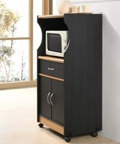 Hodedah Import Inc. Hodedah Microwave Contemporary Wooden Kitchen Cart In Black-Beige Finish -Coast2Coast shop 7bc1a3e90c18107d 6820 w800 h800 b0 p0