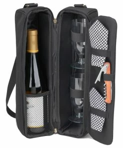 Picnic At Ascot Sunset Wine Carrier For Two, Black/Gingham