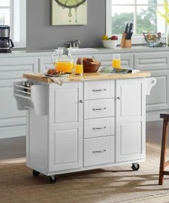 Crosley Elliott Kitchen Cart, White With Natural Top -Coast2Coast shop 7c11e8830bedd6f8 7641 w800 h800 b0 p0
