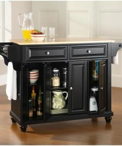 Crosley Cambridge Natural Wood Top Kitchen Island, Black Finish -Coast2Coast shop 7dc1e2850646329a 2100 w800 h800 b0 p0