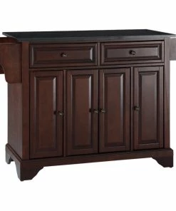 Crosley LaFayette Solid Black Granite Top Kitchen Island, Vintage Mahogany Finish