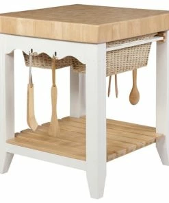 Linon Home Decor Products Linon Kolton Wood Butcher Block Kitchen Island In White