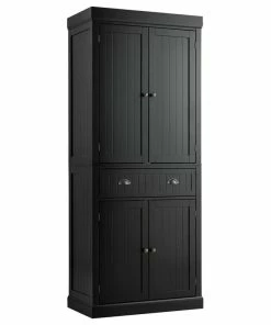 Gymax Kitchen Cabinet Pantry Cupboard Freestanding W/Adjustable Shelves Black