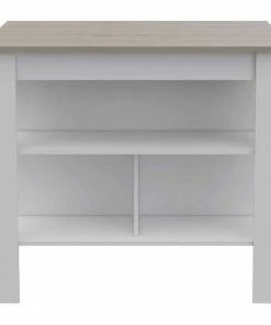 FM FURNITURE Brooklyn Kitchen Island, White Light Gray
