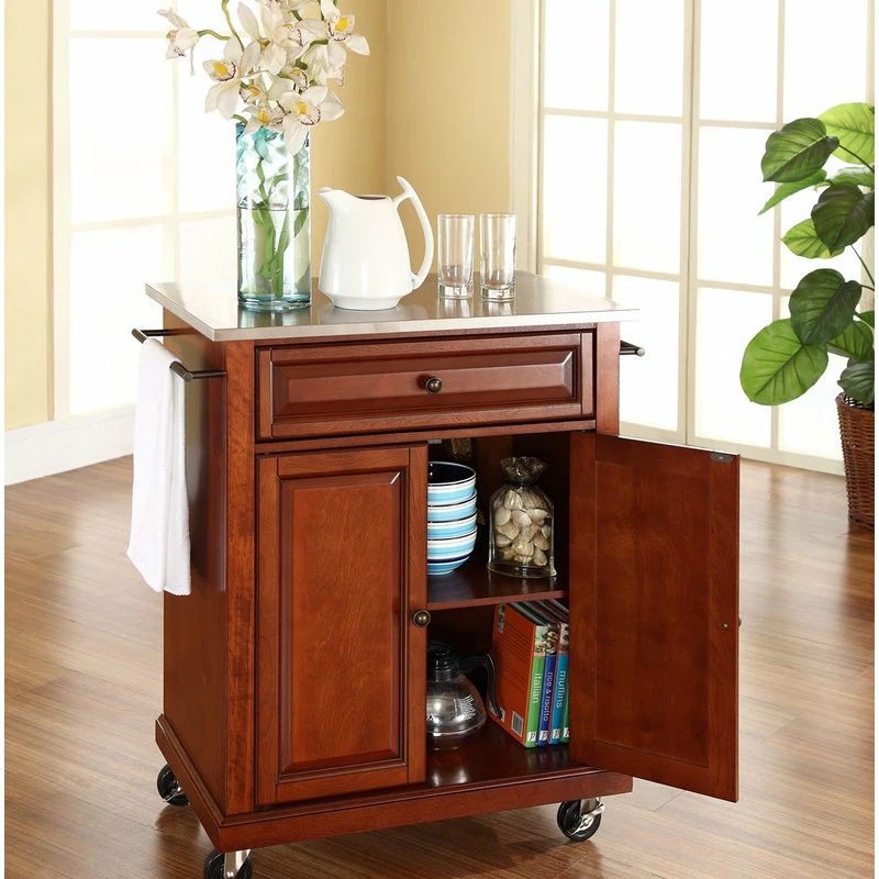 Crosley Stainless Steel Top Portable Kitchen Cart/Island, Classic Cherry Finish 6 Crosley Stainless Steel Top Portable Kitchen Cart/Island, Classic Cherry Finish - Image 4