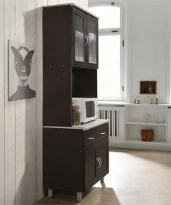 Hodedah Import Inc. Hodedah Kitchen Cabinet Top And Bottom Enclosed Cabinet Space In Chocolate Wood -Coast2Coast shop 81f170bd040083bd 5619 w800 h800 b0 p0