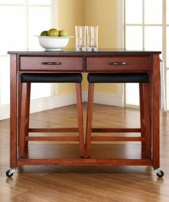 Crosley Solid Black Granite Kitchen Cart, Classic Cherry, 24" Upholstered Saddle Stools 13 Crosley Solid Black Granite Kitchen Cart, Classic Cherry, 24" Upholstered Saddle Stools -Coast2Coast shop 84c1d5b706463d7a 0161 w800 h800 b0 p0