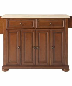 Crosley Alexandria Natural Wood Top Kitchen Island, Classic Cherry Finish