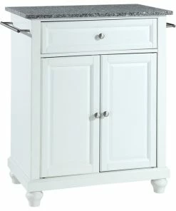 Crosley Cambridge Solid Granite Top Portable Kitchen Island, White Finish