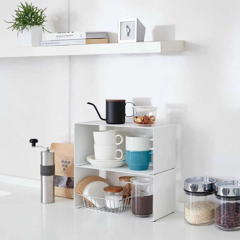 Yamazaki Home Stackable Countertop Shelf, Steel, Small, Holds 6.6 Lbs, Stackable, White, Small 4 Yamazaki Home Stackable Countertop Shelf, Steel, Small, Holds 6.6 Lbs, Stackable, White, Small - Image 3