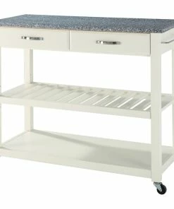 Crosley Solid Granite Top Kitchen Cart/Island, Optional Stool Storage, White