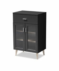 Baxton Studio Jonas Kitchen Cabinet - Dark Gray, Oak Brown
