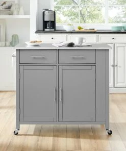 Crosley Savannah Stainless Steel Top Full-Size Kitchen Island Cart, Gray -Coast2Coast shop 8cf16a420f73b875 4547 w800 h800 b0 p0