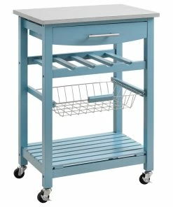 Linon Home Decor Products Linon Clarke Kitchen Cart With Blue Finish KI092BLU01U