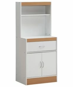 Hodedah Import Inc. 54" Tall Open Shelves Enclosed Storage Kitchen Cabinet, White
