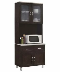Hodedah Import Inc. Hodedah Kitchen Cabinet Top And Bottom Enclosed Cabinet Space In Chocolate Wood