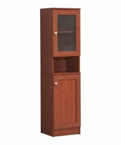 Pemberly Row 63" Tall Slim Open Shelf Plus Top Kitchen Pantry In Cherry Wood