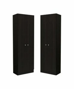 Home Square 2 Piece Wood Multi Storage Two-Door Pantry Cabinet Set In Black