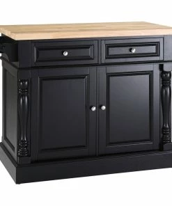 Crosley Butcher Block Top Kitchen Island, Black Finish