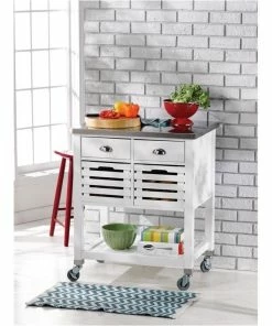 Linon Home Decor Products Linon Robbin Wood Kitchen Storage And Prep Cart In White