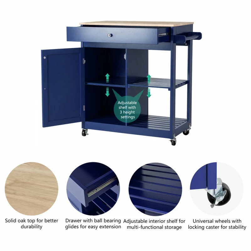 Glitzhome 34.25''H Wooden Basic Kitchen Island, 1 Drawer And 1 Door And 2 Tier, Navy Blue 8 Glitzhome 34.25''H Wooden Basic Kitchen Island, 1 Drawer And 1 Door And 2 Tier, Navy Blue - Image 6