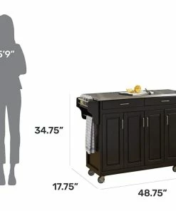 Decor Love Contemporary Kitchen Cart, Industrial Caster Wheels & Stainless Steel Top, Black -Coast2Coast shop 9a91639b01aa4b30 4487 w800 h800 b1 p0