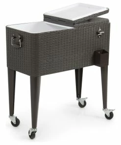 Belleze 80 Quart Patio Deck Cooler Rolling Outdoor Party, Brown