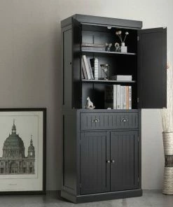 Gymax Kitchen Cabinet Pantry Cupboard Freestanding W/Adjustable Shelves Black -Coast2Coast shop 9b615fcf0ffa0de3 6060 w800 h800 b0 p0