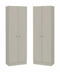 Home Square 2 Piece Wood Multi Storage Two-Door Pantry Cabinet Set In Off White