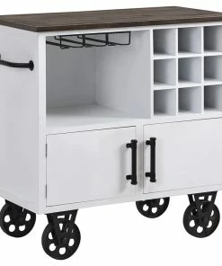 Decorn Farmhouse Kitchen Cart With Factory Style Wheels And Wine Rack, White Finish