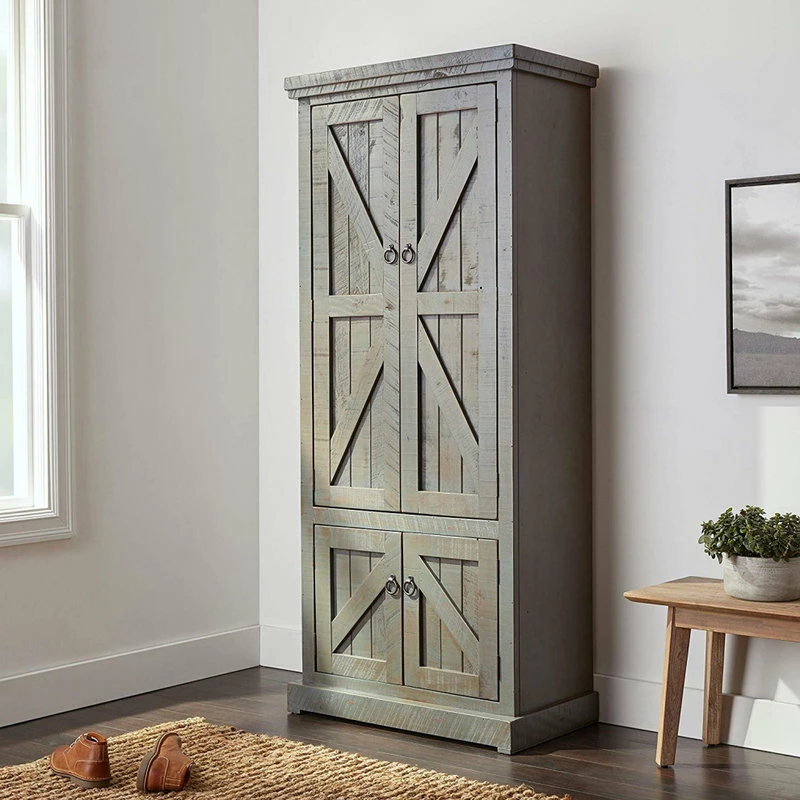Decorn Rustic Pantry Cabinet, Engineered Wood With X Patterned Doors, Dark Blue 7 Decorn Rustic Pantry Cabinet, Engineered Wood With X Patterned Doors, Dark Blue - Image 5