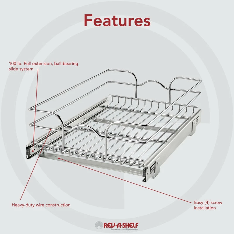 Rev-A-Shelf Single Tier Bottom Mount Pull Out Steel Wire Organizer, 14.4" 4 Rev-A-Shelf Single Tier Bottom Mount Pull Out Steel Wire Organizer, 14.4" - Image 2