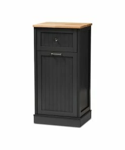 Baxton Studio Marcel Farmhouse And Coastal Dark Gray And Oak Brown Finished Kitchen Cabinet