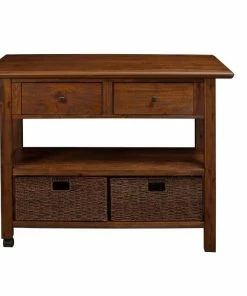 Benzara, Woodland Imprts, The Urban Port Wooden Kitchen Cart With Storage Drawers Brown