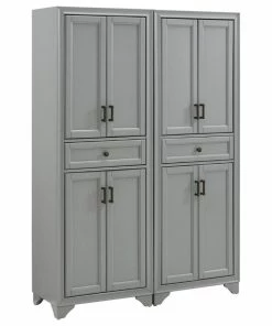 Pemberly Row 4 Door Pantry Set In Distressed Gray (Set Of 2)