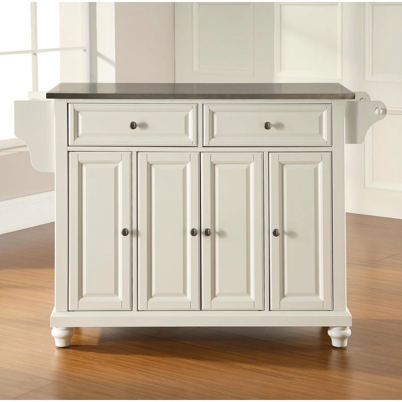 Crosley Cambridge Stainless Steel Top Kitchen Island, White Finish 6 Crosley Cambridge Stainless Steel Top Kitchen Island, White Finish - Image 4
