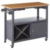 Pilaster Designs Jose Portable Kitchen Island Serving Cart With Storage Cabinet & Wine Rack, Gray