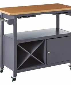 Pilaster Designs Jose Portable Kitchen Island Serving Cart With Storage Cabinet & Wine Rack, Gray
