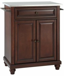 Crosley Cambridge Stainless Steel Top Portable Kitchen Island, Vintage Mahogany Finish
