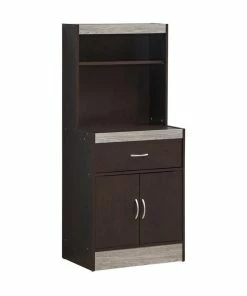 Hodedah Import Inc. Hodedah 54" Tall Open Shelves 2-Door 1-Drawer Kitchen Cabinet In Chocolate Wood