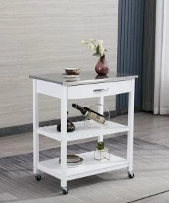 Boraam Industries, Inc. Holland Kitchen Cart With Stainless Steel Top, White