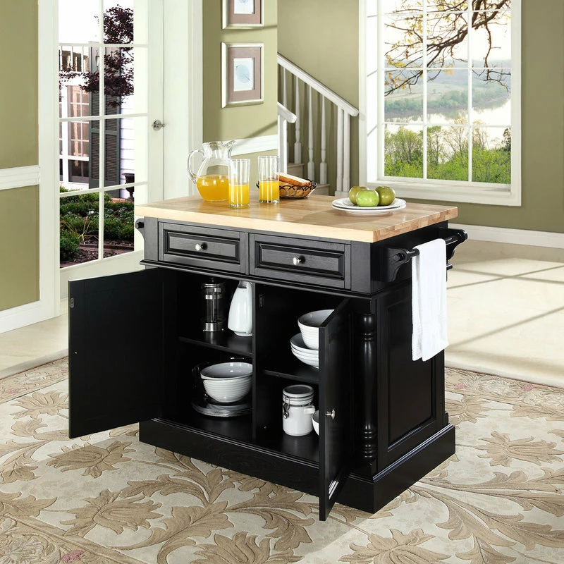 Crosley Butcher Block Top Kitchen Island, Black Finish 8 Crosley Butcher Block Top Kitchen Island, Black Finish - Image 6