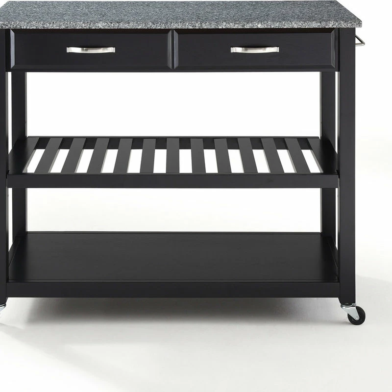 Crosley Solid Granite Top Kitchen Cart/Island, Optional Stool Storage, Black 5 Crosley Solid Granite Top Kitchen Cart/Island, Optional Stool Storage, Black - Image 3