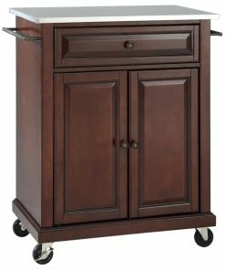 Crosley Stainless Steel Top Portable Kitchen Cart/Island, Vintage Mahogany Finish