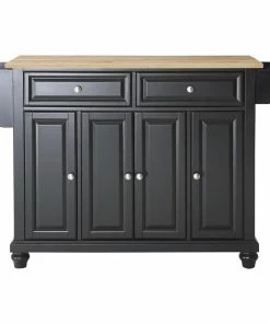 Crosley Cambridge Natural Wood Top Kitchen Island, Black Finish