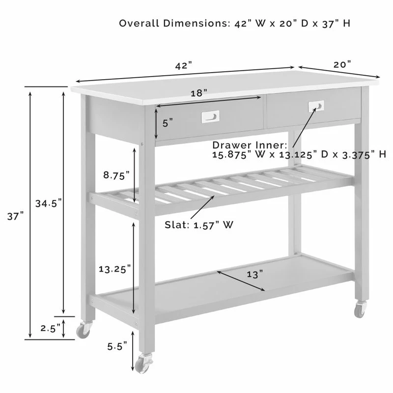 Crosley Chloe Stainless Steel Top Kitchen Island Cart, White/Stainless Steel 8 Crosley Chloe Stainless Steel Top Kitchen Island Cart, White/Stainless Steel - Image 6